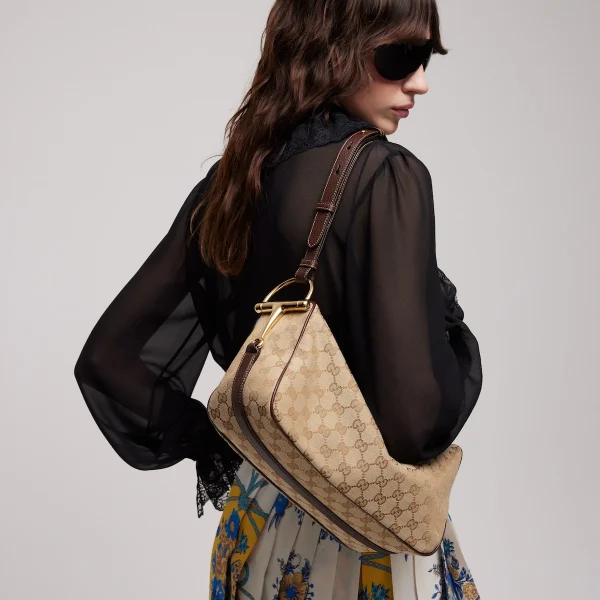 Gucci Half Horsebit Medium Shoulder Bag - Beige