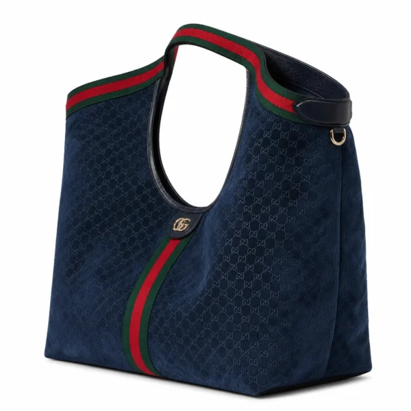 Gucci Giglio GG Suede Oversized Tote Bag - Blue