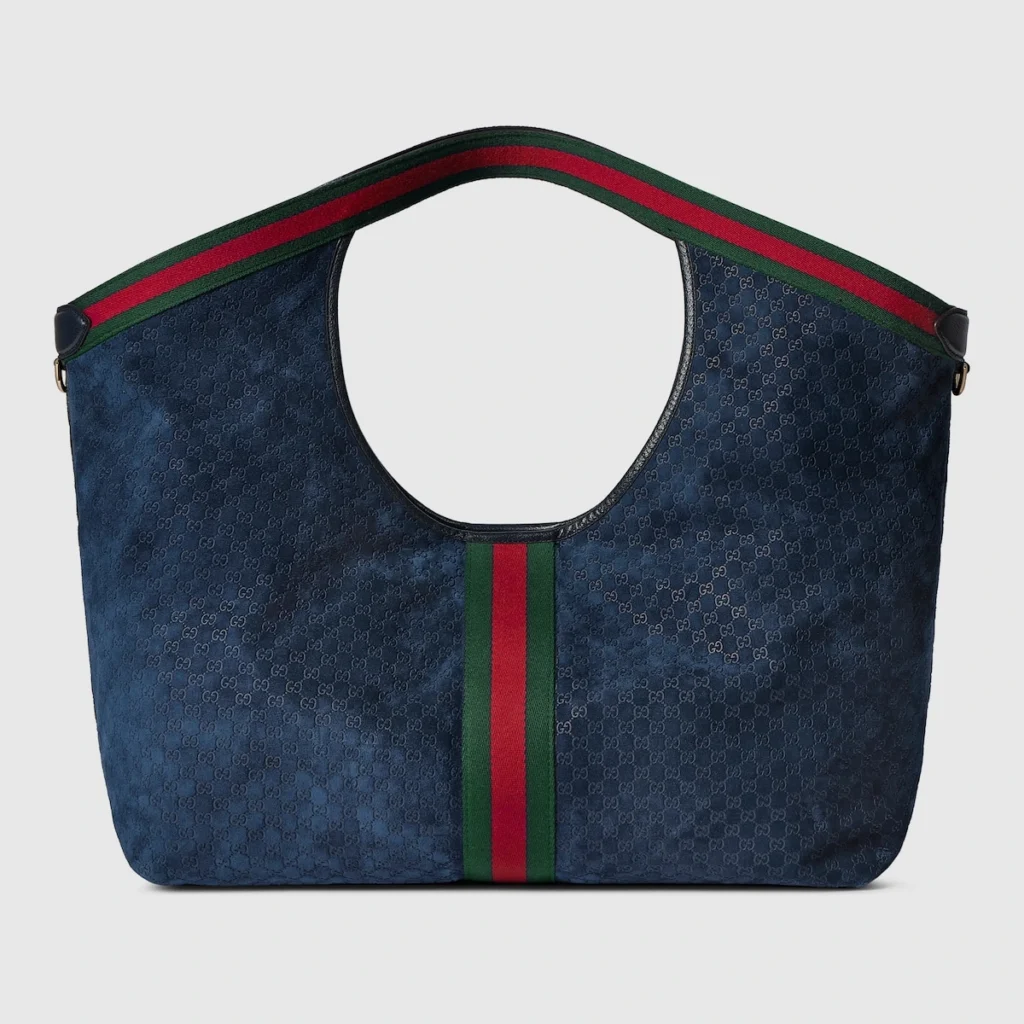 Gucci Giglio GG Suede Oversized Tote Bag - Blue