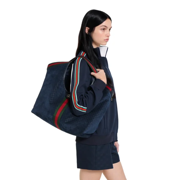 Gucci Giglio GG Suede Oversized Tote Bag - Blue