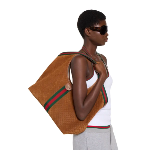 Gucci Giglio GG Suede Oversized Tote Bag - Brown