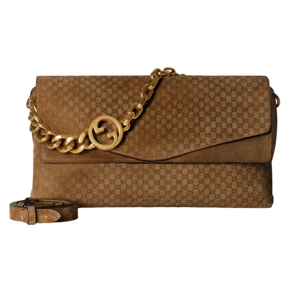 Gucci Large Shoulder Bag With Chain - Brown