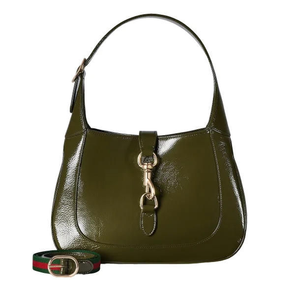 Gucci Jackie small patent-leather shoulder - Khaki / Olive