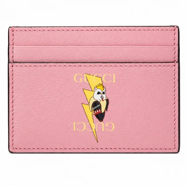 Gucci Lightning Bolt Bananya Print Card Case In Pink