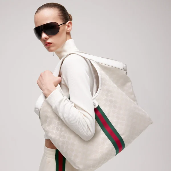 Gucci Giglio GG Suede Oversized Tote Bag - White