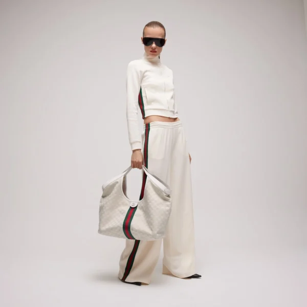 Gucci Giglio GG Suede Oversized Tote Bag - White