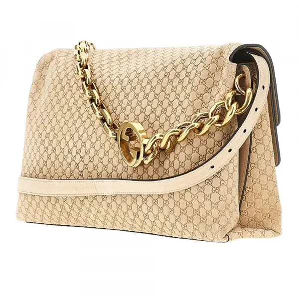 Gucci Large Shoulder Bag With Chain - Beige