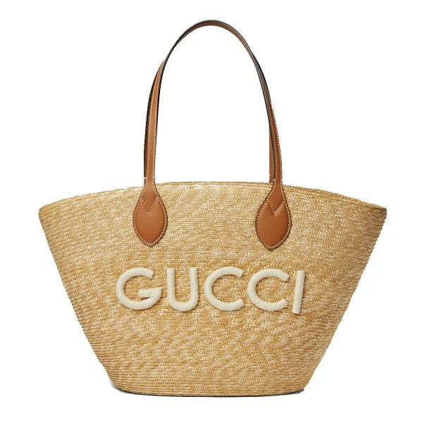 Gucci Medium straw tote with patch