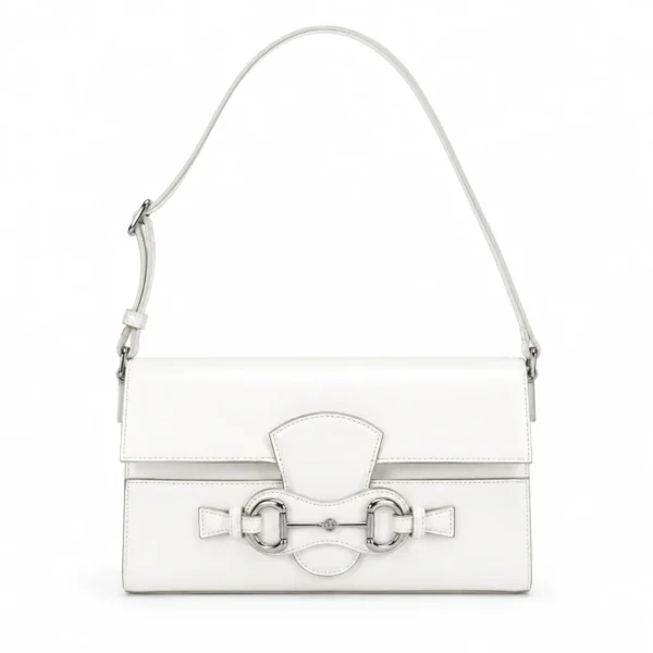 Gucci Horsebit Ristretto Medium Shoulder Bag - White