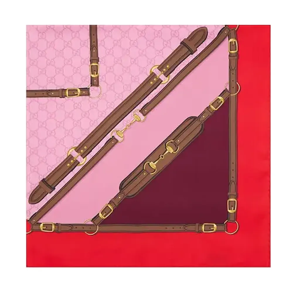Gucci Belt Print Silk Carré Scarf - Pink