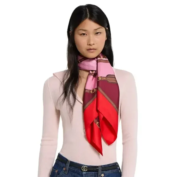 Gucci Belt Print Silk Carré Scarf - Pink