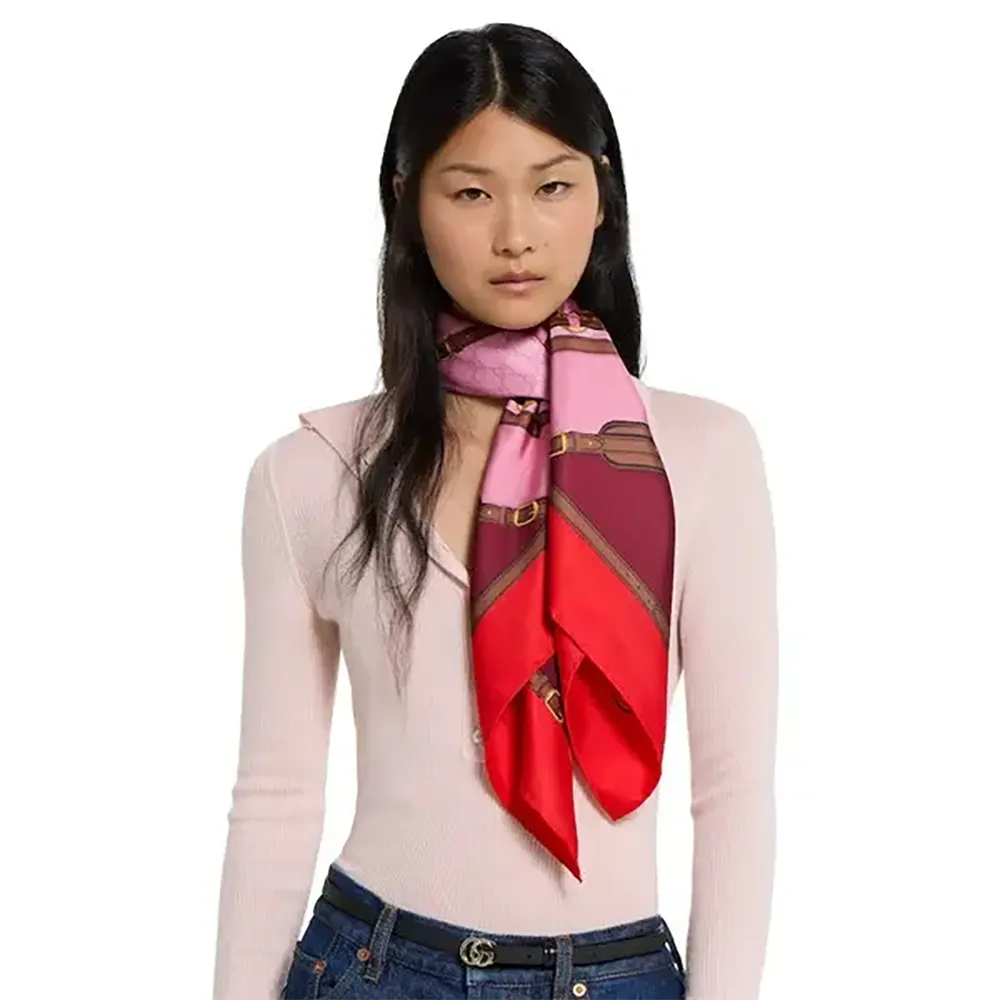 Gucci Belt Print Silk Carré Scarf - Pink