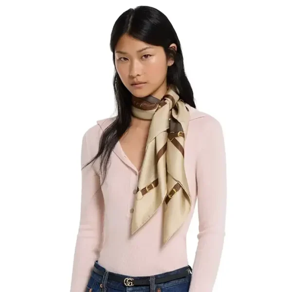 Gucci Belt Print Silk Carré Scarf - Beige