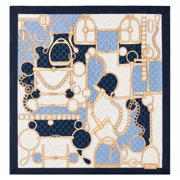 Gucci Horsebit Silk Carré Scarf - Blue