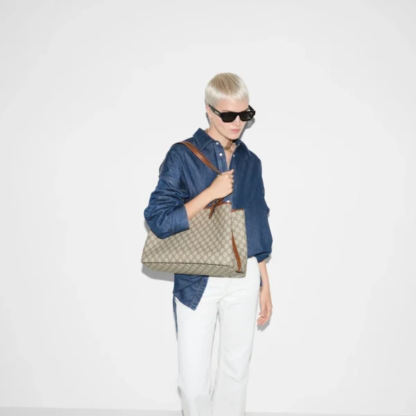 Gucci GG Emblem Maxi Tote Bag Beige Ebony GG Canvas
