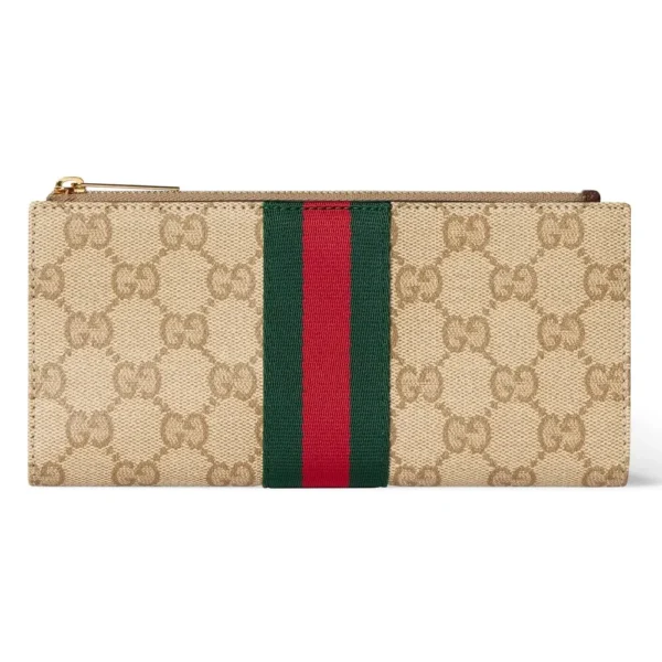 Gucci Web Zip Around Wallet - Beige
