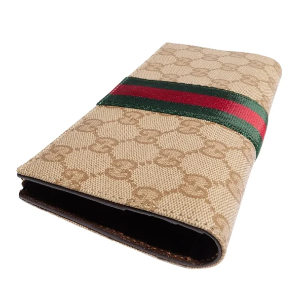 Gucci Web Zip Around Wallet - Beige