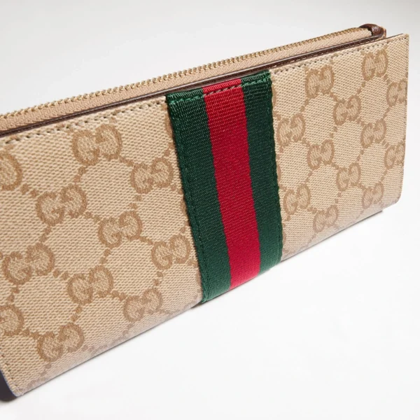 Gucci Web Zip Around Wallet - Beige