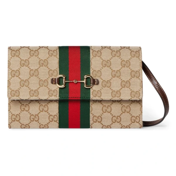 Gucci Horsebit Web Wallet With Strap - Beige