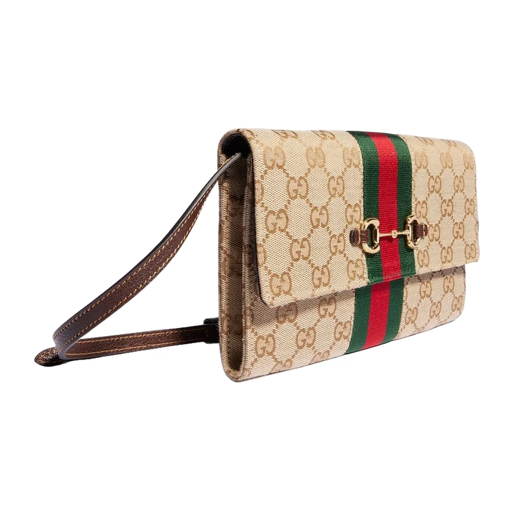 Gucci Horsebit Web Wallet With Strap - Beige