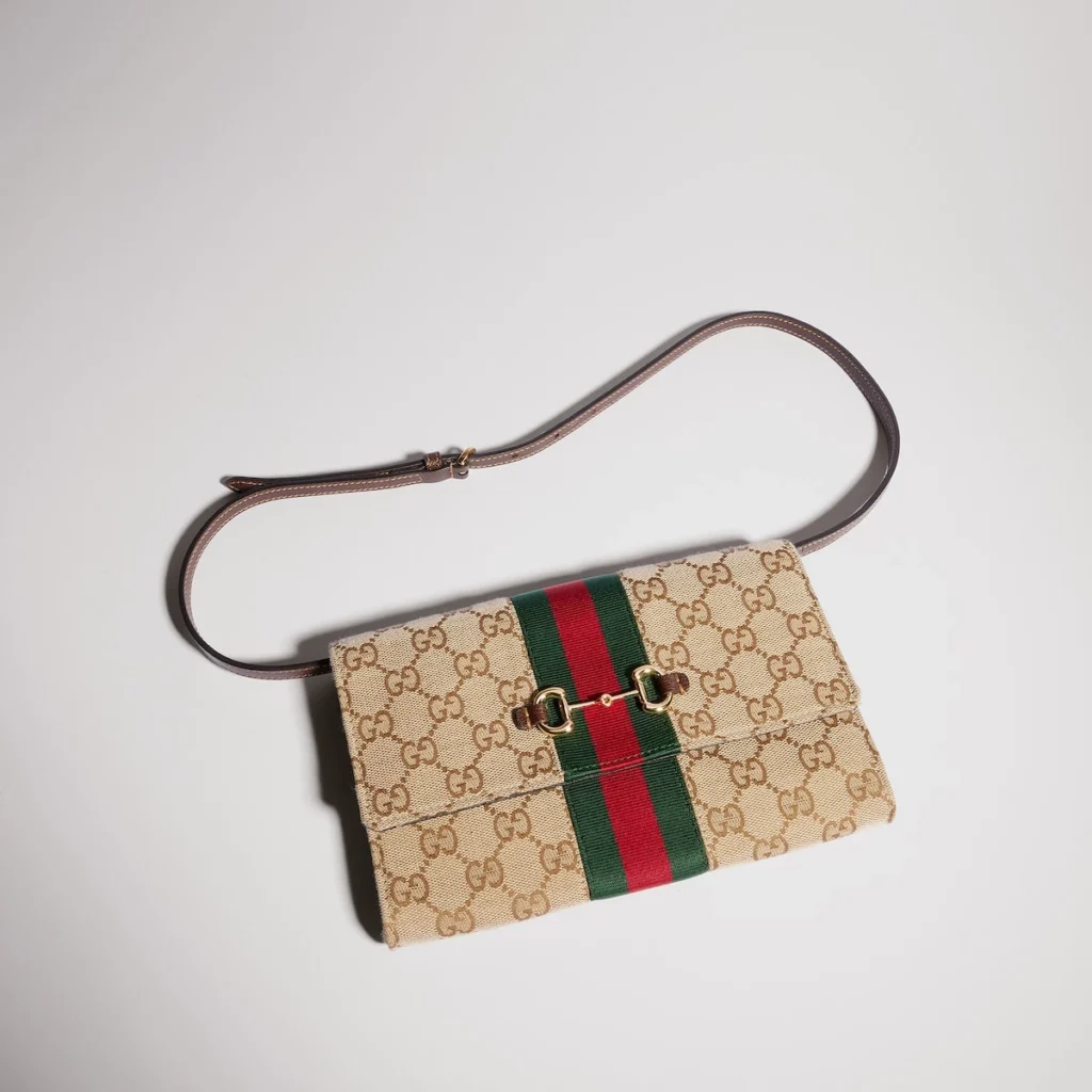 Gucci Horsebit Web Wallet With Strap - Beige