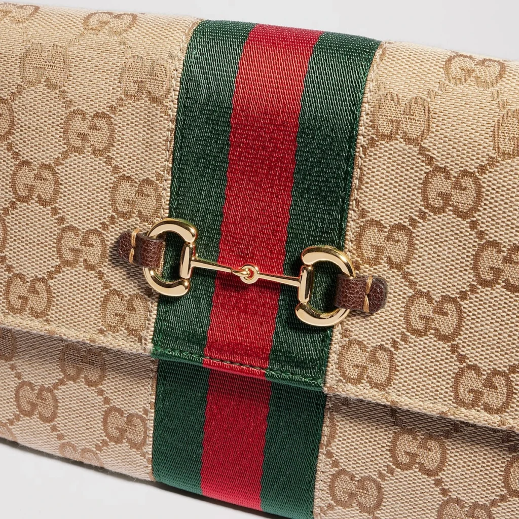 Gucci Horsebit Web Wallet With Strap - Beige