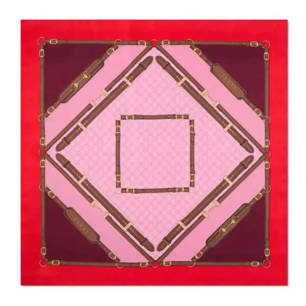 Gucci Belt Print Silk Carré Scarf - Pink