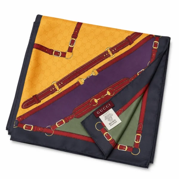 Gucci Belt Print Silk Carré Scarf - Green