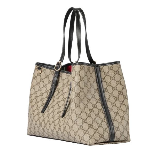 Gucci GG Supreme Monogram Emblem Medium Tote Bag Beige Black