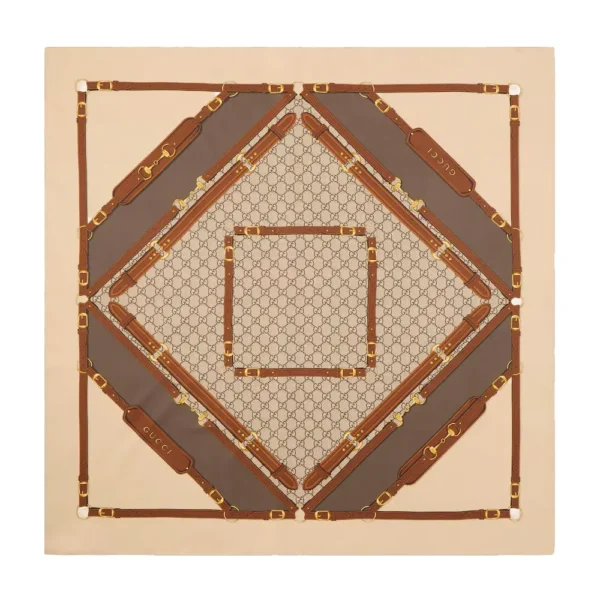 Gucci Belt Print Silk Carré Scarf - Beige