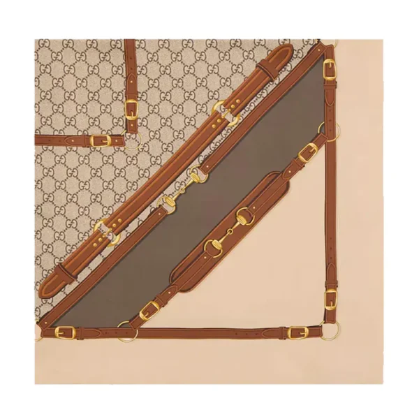 Gucci Belt Print Silk Carré Scarf - Beige