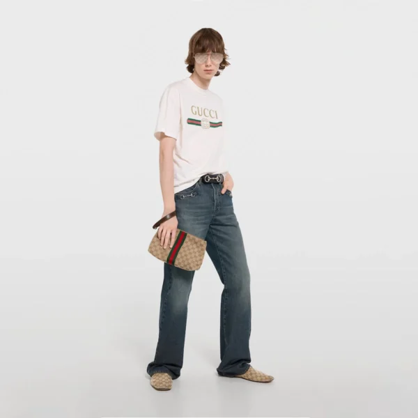Gucci Web Trademark Medium Pouch - Beige