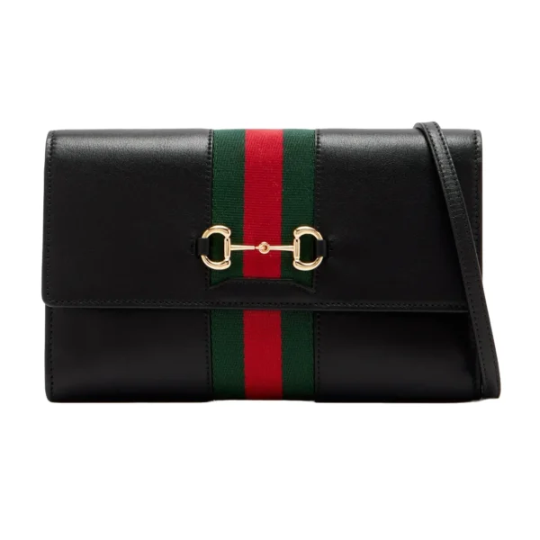 Gucci Horsebit Web Wallet With Strap - Black