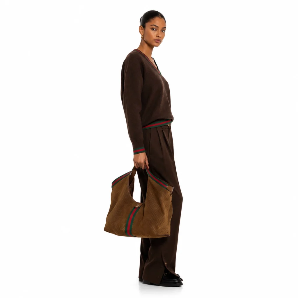 Gucci Giglio GG Suede Oversized Tote Bag - Brown