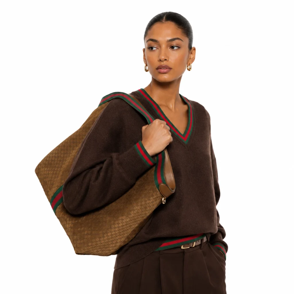 Gucci Giglio GG Suede Oversized Tote Bag - Brown