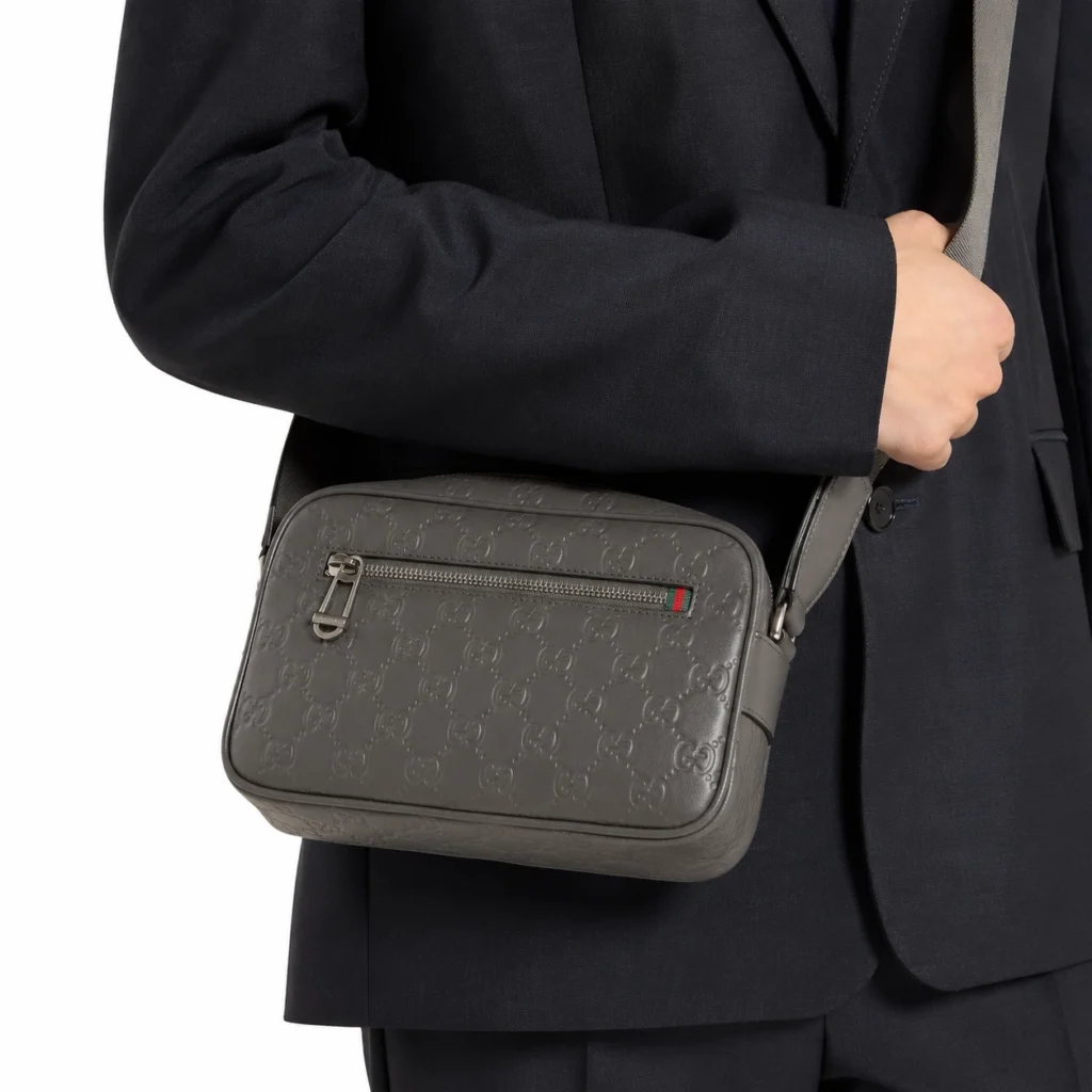 Gucci GG Emblem Small Crossbody Bag Grey