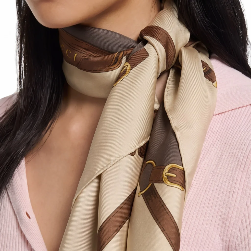 Gucci Belt Print Silk Carré Scarf - Beige