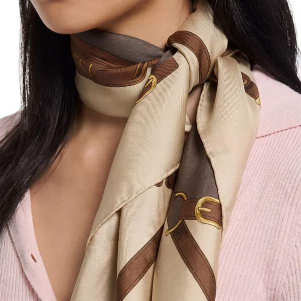 Gucci Belt Print Silk Carré Scarf - Beige